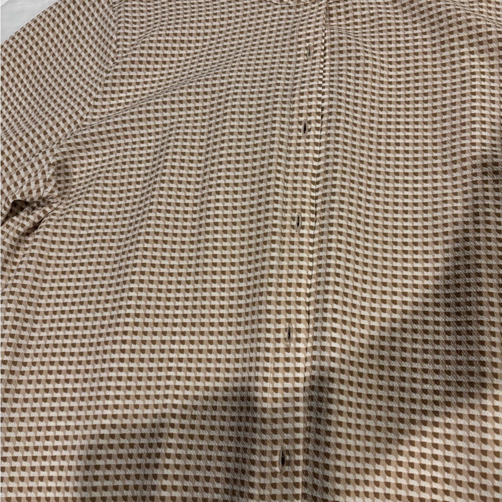 Adrianna Papell Tan Checkered Blouse